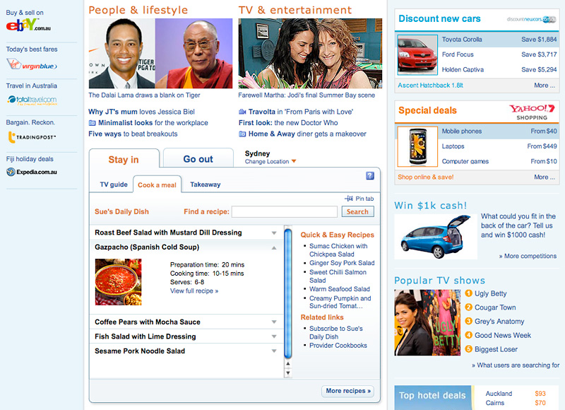 Yahoo!7 Frontpage - User experience design, Interaction design, Visual design
