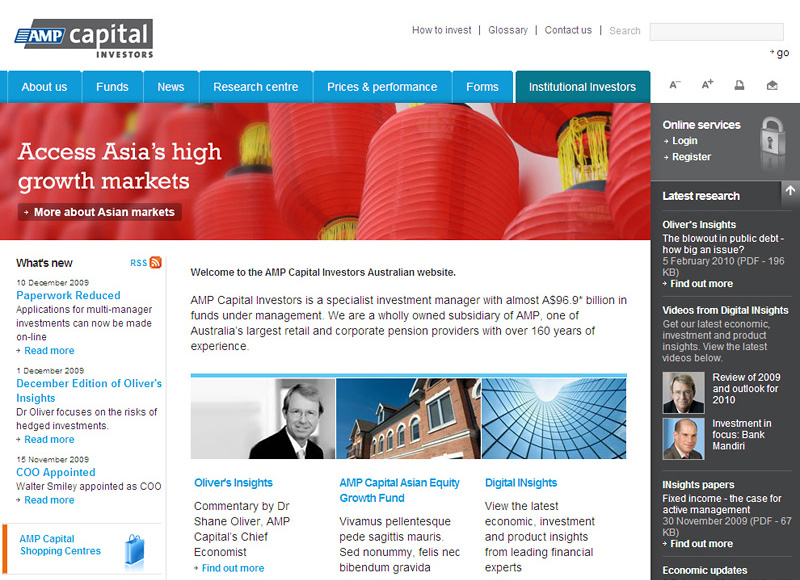 AMP Capital - Project management, Information architecture analysis, Site production